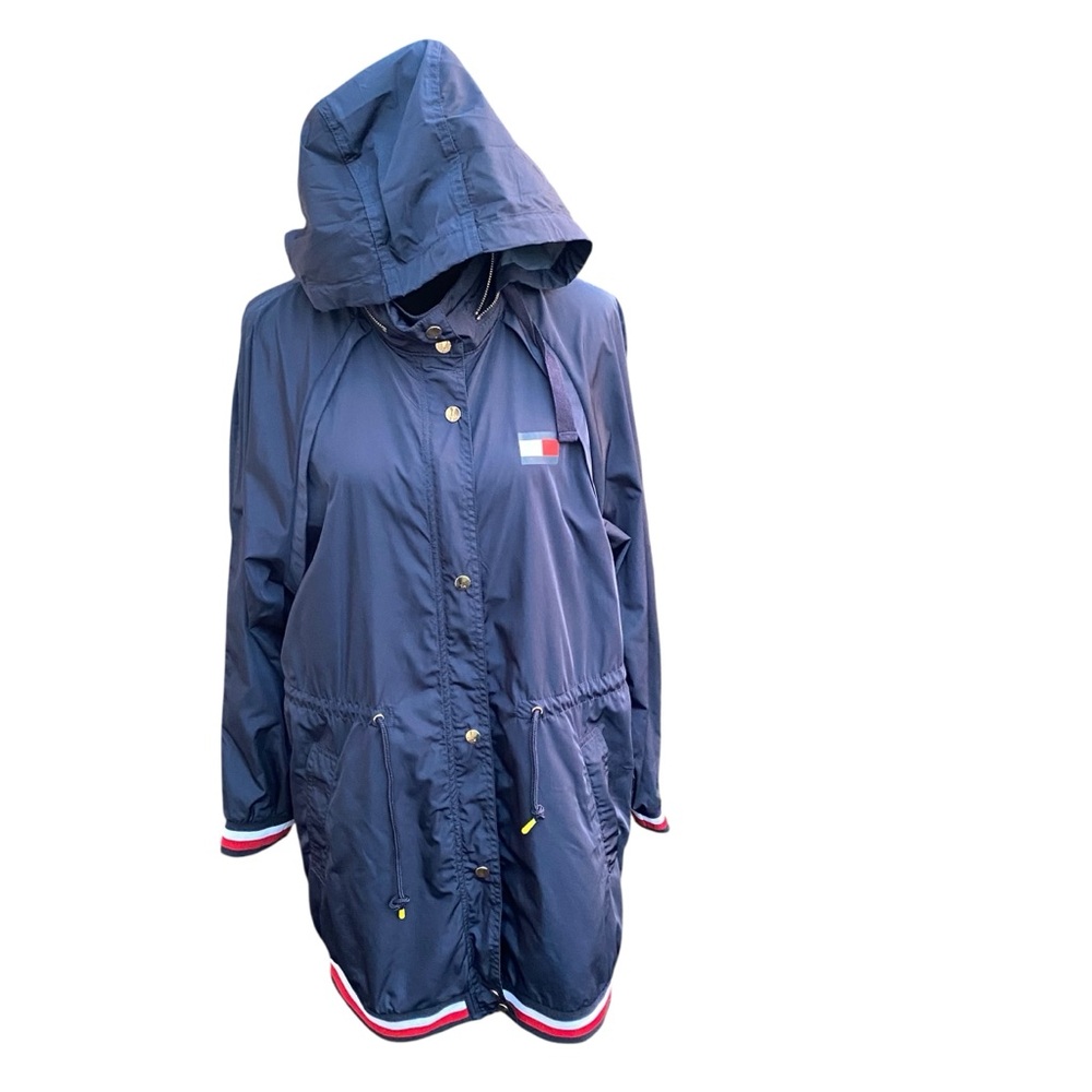 Tommy Hilfiger Women's Blue Hooded Utility Jacket Vtg Sailing Rain Windbreaker M